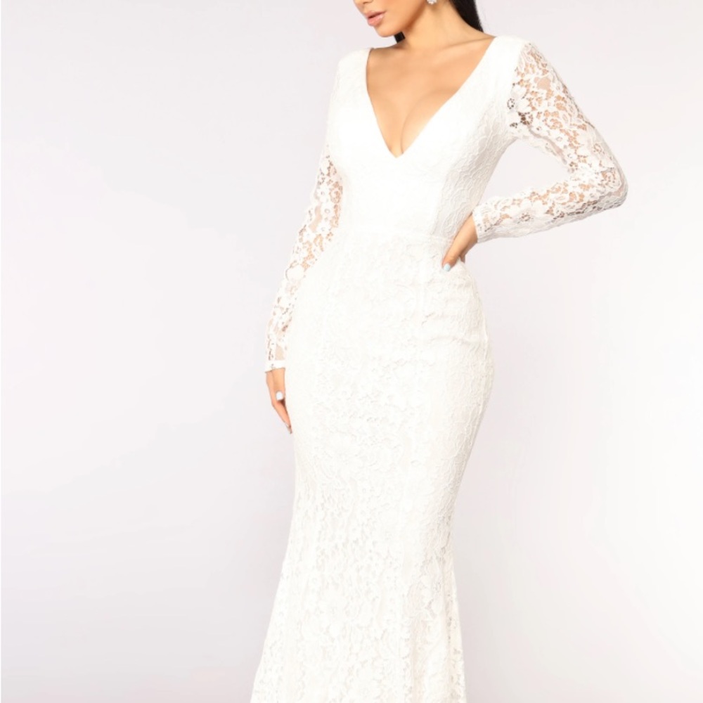 Fashion Nova Rendezvous Lace Dress- White Size Medium